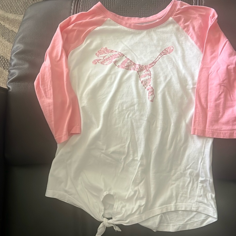 Puma Pink and White 3/4 Sleeve Tee